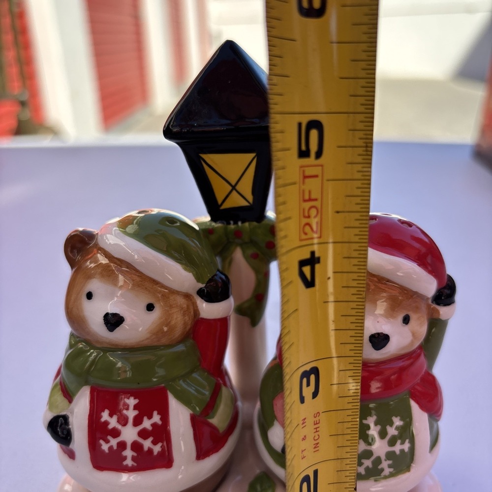 Bella Casa by Ganz Ceramic bears Salt And Pepper Shakers Tray Christmas - Picture 6 of 7